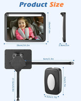 Zacro LED Baby Car Mirror Black – 3 Brightness, 360° Rotatable, Remote-Controlled